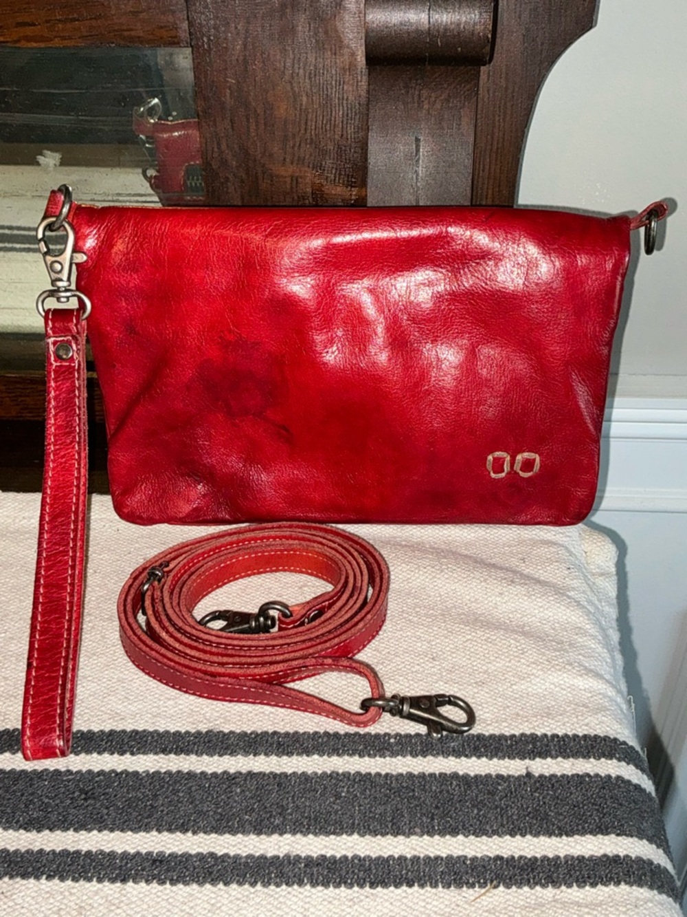 Bed Stu Leather Cadence Wallet Wristlet Crossbody Bag Red Rustic MSRP $175
